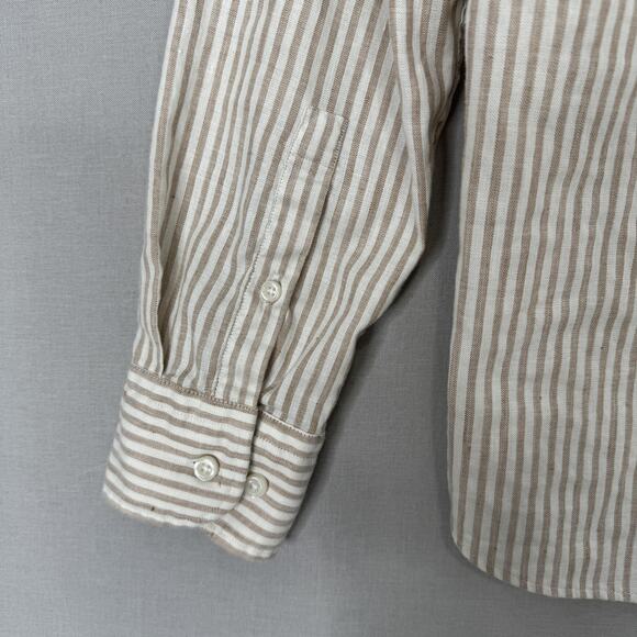BOSS Shirt Mens Large White Striped Slim Fit Linen Blend Button Up Prep Nautical - Picture 8 of 16